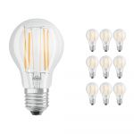 Confezione Multipack 10x Ledvance CLASSIC LED E27 Pera Filamento Chiara 7.5W 1055lm - 827 Bianco Molto Caldo | Dimmerabile - Sostitutiva 75W