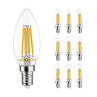 Confezione Multipack 10x Noxion Lucent LED E14 Candela Filamento Chiara 4.5W 470lm - 827 Bianco Molto Caldo | Dimmerabile - Sostitutiva 40W