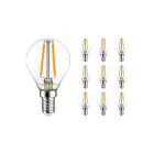 Confezione Multipack 10x Noxion Lucent Lustre LED E14 Sferica Filamento Chiara 2.5W 250lm - 822-827 Dim To Warm | Dimmerabile - Sostitutiva 25W